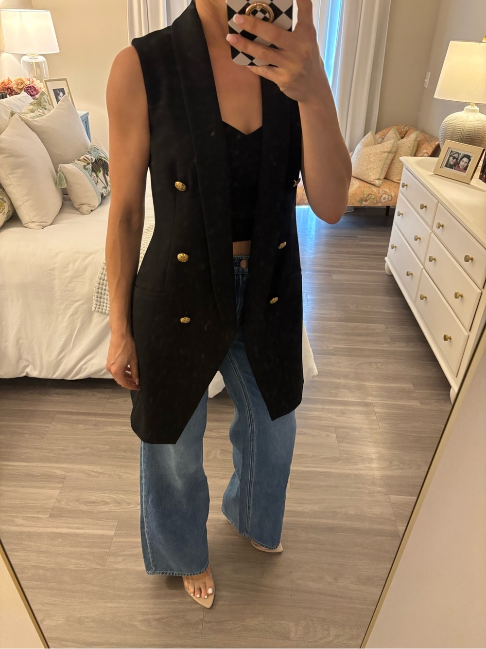 Intermix Sleeveless Double-Breasted Blazer, Black w/ Gold Buttons 🖤